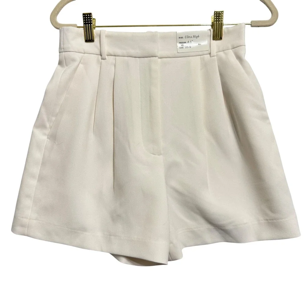 Abercrombie & Fitch Sloane Curve Love Shorts 25 0 Cream New Pleated High Rise - Picture 4 of 11